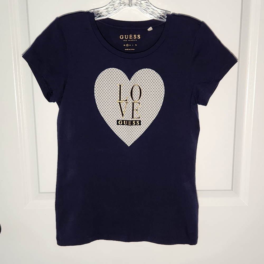 ​💖 Girls Guess Navy Blue & Gold "Love" Graphic Heart Tee 💖 Size Small